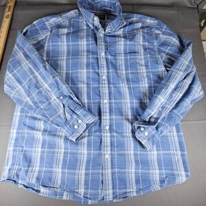 Charles Tyrwhitt Classic Fit Non Iron Blue White Plaid Button Down Shirt XL